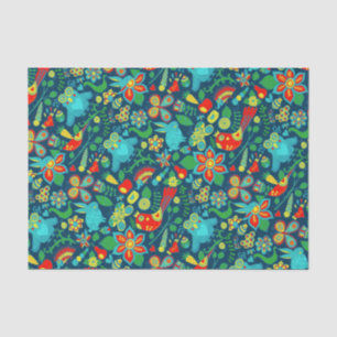 Kleurrijke retorbloemen, vogels en vlinders tissuepapier