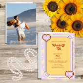 Kleurrijke retro 70s bruiloft kaart