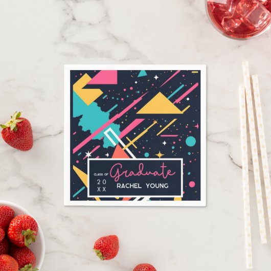 Kleurrijke Retro 80's Graduation Party Servet (Insitu)