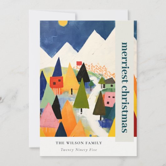 Kleurrijke Retro Abstracte Kerstmis Landschapsfoto Feestdagenkaart (Voorkant)