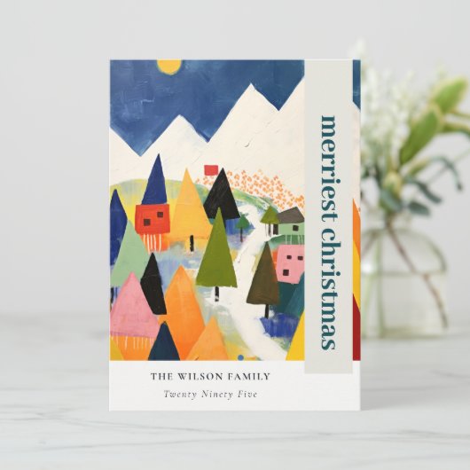 Kleurrijke Retro Abstracte Kerstmis Landschapsfoto Feestdagenkaart (Staand voorkant)