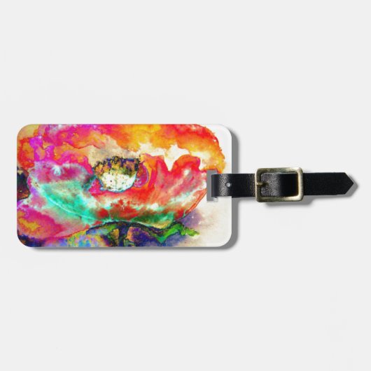 Kleurrijke retro Abstracte Poppy waterverf Bagagelabel (Voorkant horizontaal)