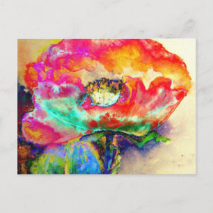 Kleurrijke retro Abstracte Poppy waterverf Briefkaart