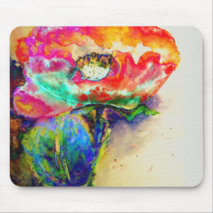 Kleurrijke retro Abstracte Poppy waterverf Muismat