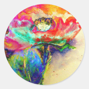 Kleurrijke retro Abstracte Poppy waterverf Ronde Sticker