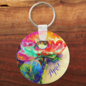 Kleurrijke retro Abstracte Poppy waterverf Sleutelhanger (Voorkant)