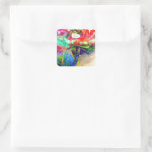 Kleurrijke retro Abstracte Poppy waterverf Vierkante Sticker (Tas)