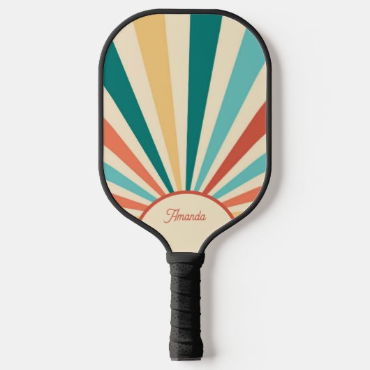 Kleurrijke Retro Abstracte Zonnestralen Sunrise Pickleball Paddle (Voorkant)