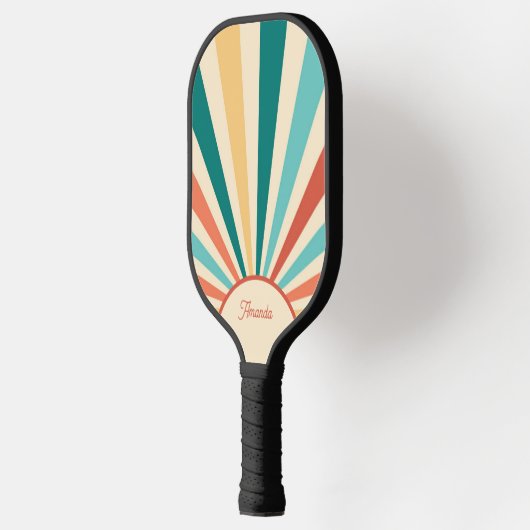 Kleurrijke Retro Abstracte Zonnestralen Sunrise Pickleball Paddle (Links)