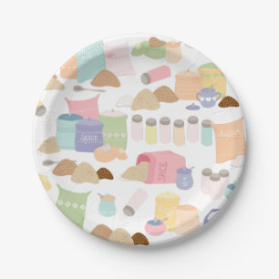 Kleurrijke Retro bakken Ingrediënt Containers Papieren Bordje