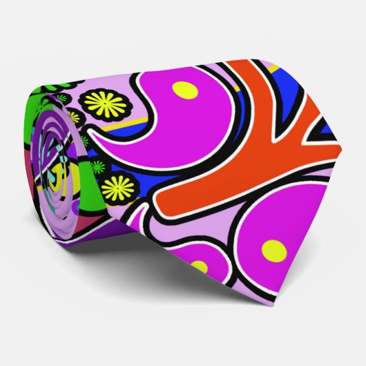 Kleurrijke Retro Bloem Paisley Psychedelische Neck Stropdas (Opgerold)