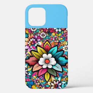 Kleurrijke Retro Bloemen Blauw Roze Wit iPhone 12 Pro Hoesje