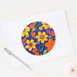Kleurrijke Retro bloemen-Dopamine stijl Ronde Sticker