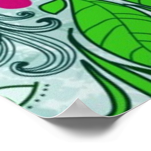 Kleurrijke retro bloemen en zwanen. poster (Hoek)