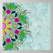 Kleurrijke retro bloemen en zwanen. poster (Voorkant)