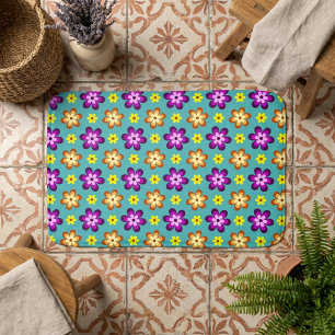 Kleurrijke Retro Bloemen Kleine Badmat