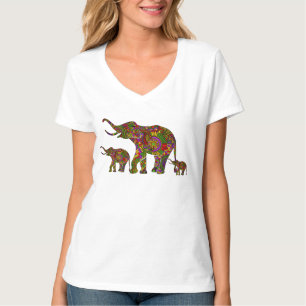 Kleurrijke Retro Bloemen Olifant Familie 3 T-shirt