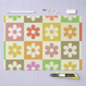 Kleurrijke Retro bloemen op schaakbordpatroon Tissuepapier (Craft)