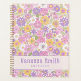 Kleurrijke Retro Bloemen Patroon Gepersonaliseerde Planner