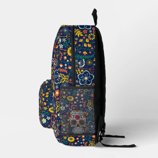 Kleurrijke retro bloemen patroon | retro schedel bedrukte rugzak (Rechts)