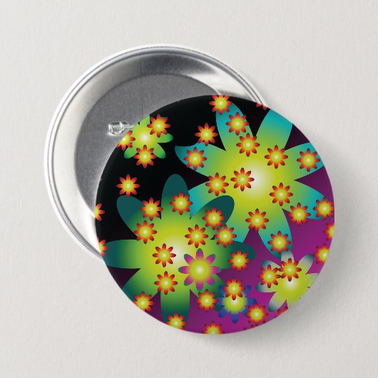 Kleurrijke Retro Bloemen Ronde Button 7,6 Cm (Voorkant /achterkant)