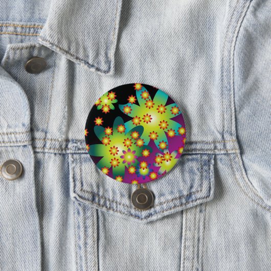 Kleurrijke Retro Bloemen Ronde Button 7,6 Cm (In situ)