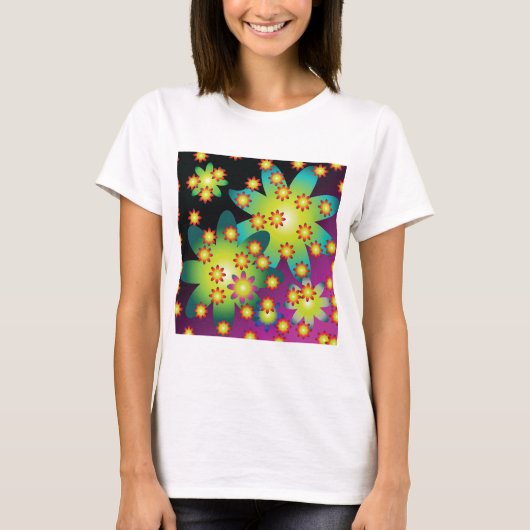 Kleurrijke Retro Bloemen T-shirt (Voorkant)
