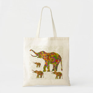 Kleurrijke Retro Bloemenolifant 4 Tote Bag