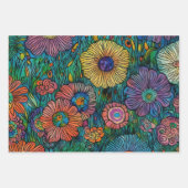 Kleurrijke Retro bloementuin Inpakpapier Vel (Voorkant)