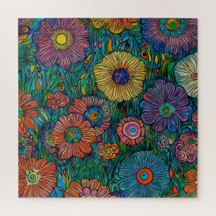 Kleurrijke Retro Bloementuin Legpuzzel