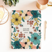 Kleurrijke Retro Bloemige Aangepaste Naam Planner