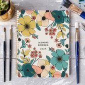 Kleurrijke Retro Bloemige Aangepaste Naam Planner