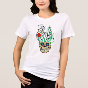 Kleurrijke Retro Bloemrijke Suiker Schedel Rode Ro Tri-Blend Shirt