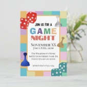 Kleurrijke Retro Board Game Night Kaart (Staand voorkant)