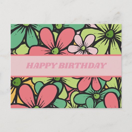 Kleurrijke Retro Boho Bloemen Gelukkige Verjaardag Briefkaart (Voorkant)