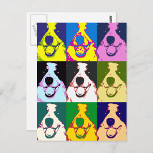 Kleurrijke Retro Border Collie Pop Art Horizontaal Briefkaart
