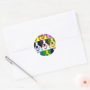 Kleurrijke Retro Border Collie Pop Art Ronde Sticker