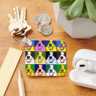 Kleurrijke Retro Border Collie Pop Art Sleutelhanger