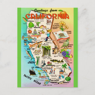 Kleurrijke Retro Californië Kaart  Ansichtkaart