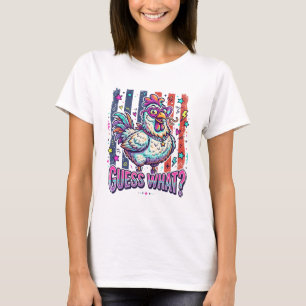 Kleurrijke Retro Cartoon Kip met Hart Bril T-shirt