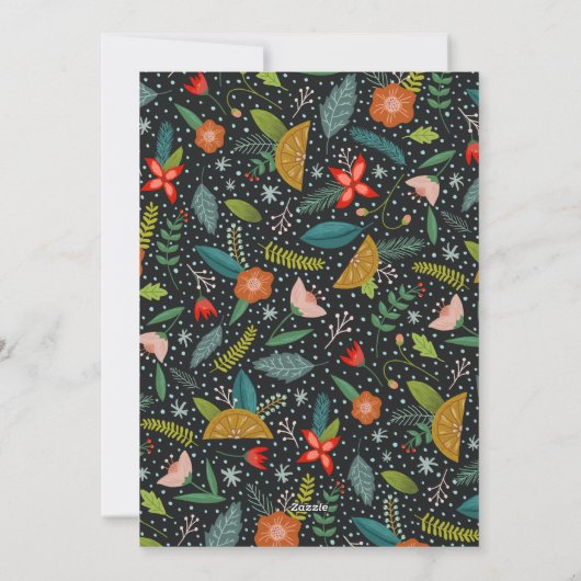 Kleurrijke Retro Citrus & Bloemige Turquoise Kerst Feestdagenkaart (Achterkant)