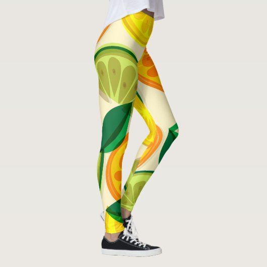 Kleurrijke retro Citrus l Sinaasappel l Geel l Gro Leggings (Rechts)