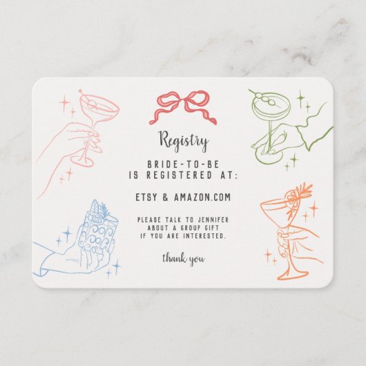 Kleurrijke Retro Cocktail Party Registry Kaart Inv (Voorkant)