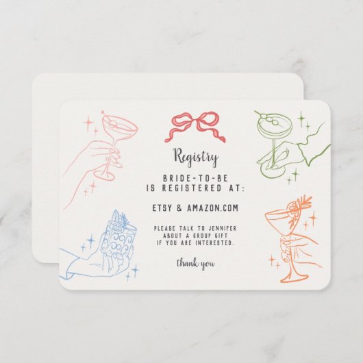 Kleurrijke Retro Cocktail Party Registry Kaart Inv (Voorkant / Achterkant)