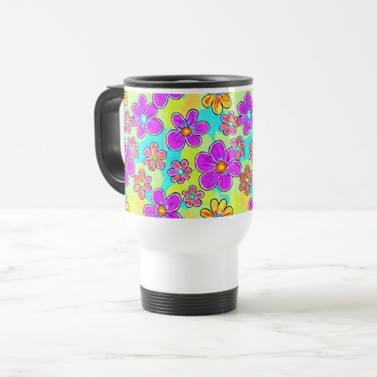 Kleurrijke Retro Daisy Mok (Voorkant links)