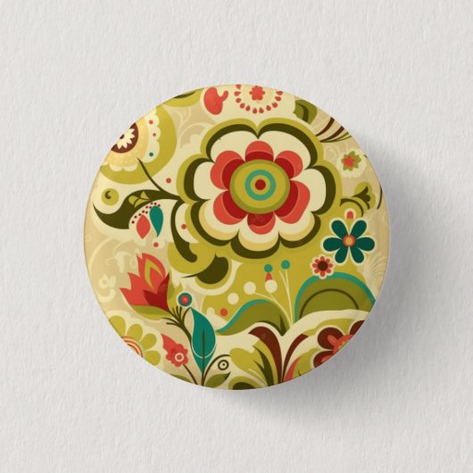 Kleurrijke retro  design floral Button (Voorkant)