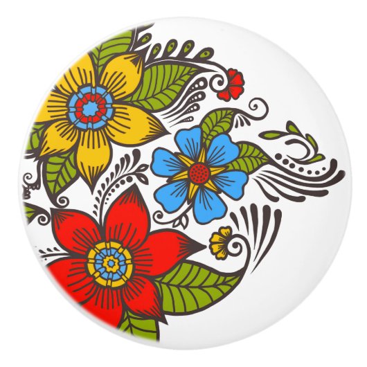 Kleurrijke Retro Floral Keramische Knop (Voorkant)