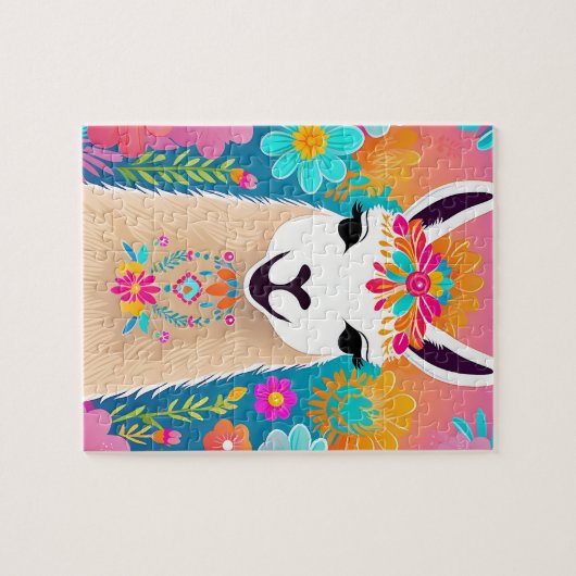 Kleurrijke Retro Floral Llama Jigsaw Puzzel (Horizontaal)