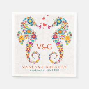 Kleurrijke Retro Floral Zee Horses Servetten