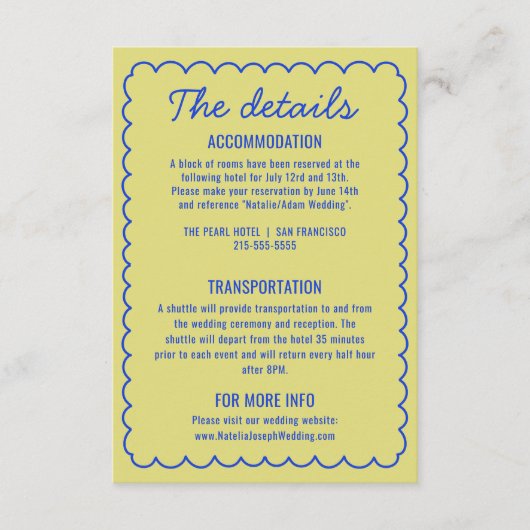 Kleurrijke Retro Funky Modern Lijst Bruiloft Detai Informatiekaartje (Voorkant)